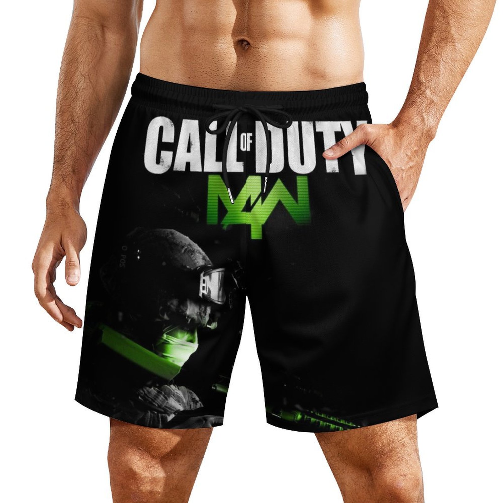 Mens Call Of Duty Swim Trunks with Compression Liner Quick Dry Swimsuit Short Hawaiian Beach Board Shorts